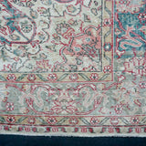 6’10 x 9’10 Vintage Oushak Rug Muted Raspberry, Blue + Beige