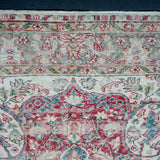 6’10 x 9’10 Vintage Oushak Rug Muted Raspberry, Blue + Beige