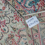 6’10 x 9’10 Vintage Oushak Rug Muted Raspberry, Blue + Beige