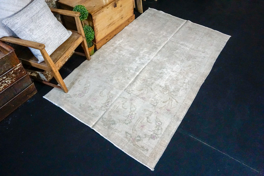4’3 x 7’1 Turkish Oushak Rug Muted Greige, Pink  & Olive