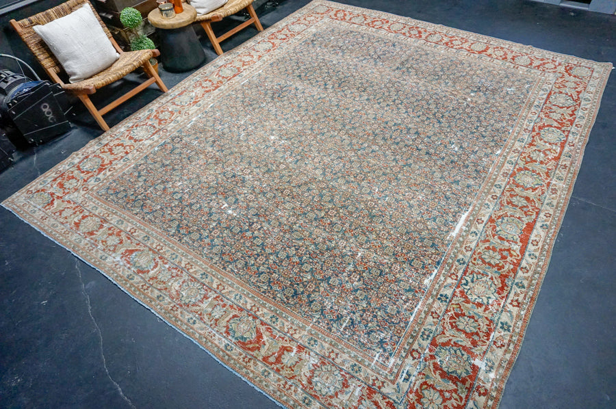 10’ x 12’5 Classic Antique Rug Muted Blue, Wine, Taupe & Gray SB