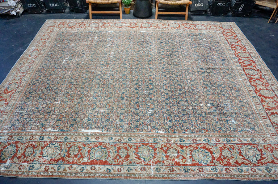 10’ x 12’5 Classic Antique Rug Muted Blue, Wine, Taupe & Gray SB