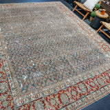 10’ x 12’5 Classic Antique Rug Muted Blue, Wine, Taupe & Gray SB