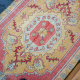 3’11 x 7’11 Vintage Oushak Rug Coral Red, Gold and Gray