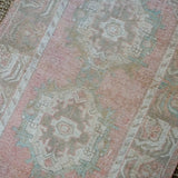 3’1 x 10 Vintage Turkish Runner Muted Pink, Turquoise and Mocha