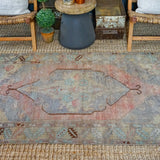 3’9 x 6’5 Turkish Oushak Rug Muted Gray, Copper and Blue Vintage Carpet