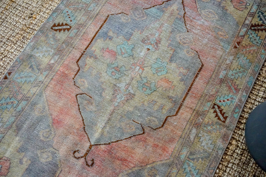 3’9 x 6’5 Turkish Oushak Rug Muted Gray, Copper and Blue Vintage Carpet