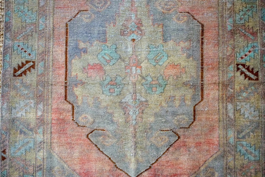 3’9 x 6’5 Turkish Oushak Rug Muted Gray, Copper and Blue Vintage Carpet