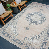 6’4 x 11’5 Vintage Oushak Rug Muted Navy, Blush & Cream