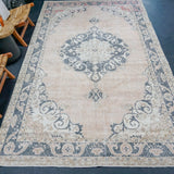6’4 x 11’5 Vintage Oushak Rug Muted Navy, Blush & Cream