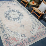 6’4 x 11’5 Vintage Oushak Rug Muted Navy, Blush & Cream