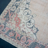 6’4 x 11’5 Vintage Oushak Rug Muted Navy, Blush & Cream