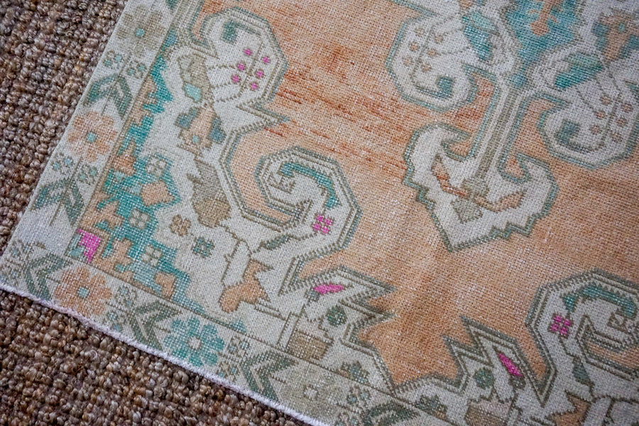 4’6 x 7’3 Turkish Oushak Rug Muted Copper, Beige and Green Vintage Carpet