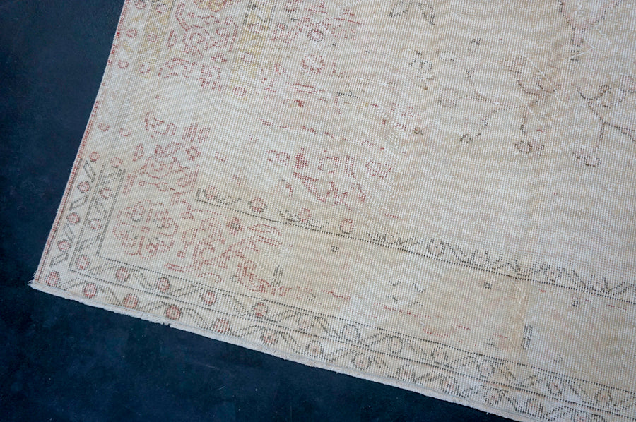 6’4 x 10’6 Vintage Oushak Rug Muted Beige, Wine + Pink