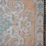 4’6 x 7’3 Turkish Oushak Rug Muted Copper, Beige and Green Vintage Carpet