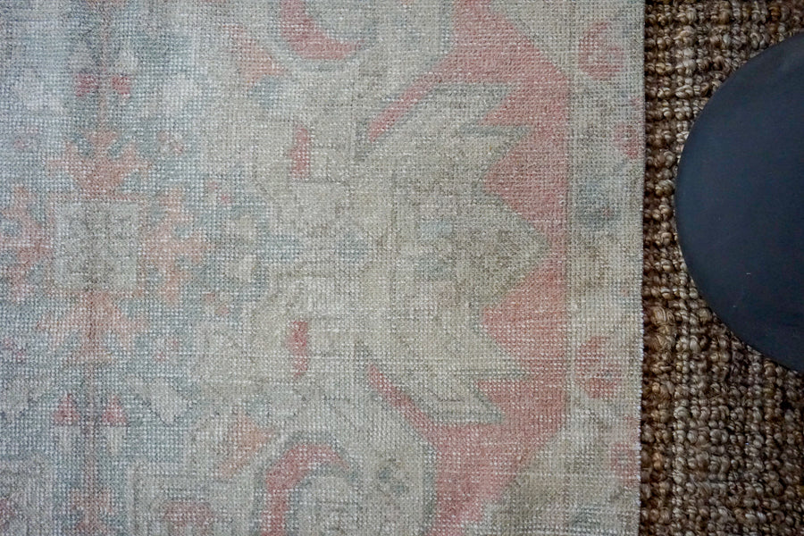4’2 x 7’2 Turkish Oushak Rug Muted Pink, Beige and Blue Vintage Carpet