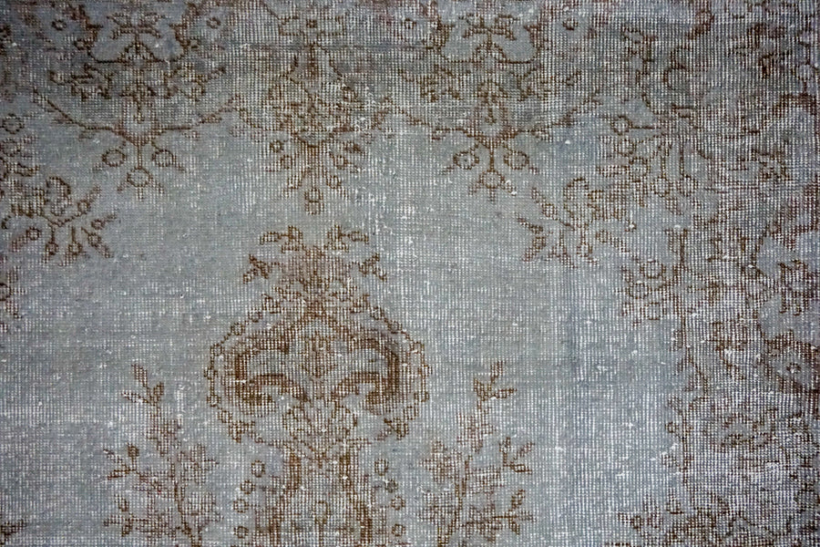 4’ x 6’10 Vintage Turkish Oushak Rug Light Fog Gray + Brown Overdyed Carpet