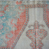 4’5 x 7’3 Turkish Oushak Rug Muted Cream, Red and Turquoise Vintage Carpet