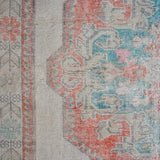 4’5 x 7’3 Turkish Oushak Rug Muted Cream, Red and Turquoise Vintage Carpet