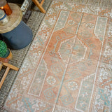 3’8 x 5’9 Turkish Oushak Rug Muted Copper, Green + Cream Antique Carpet