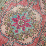 4’3 x 7’4 Turkish Oushak Rug Muted Strawberry Pink and Blue Vintage Carpet