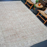 6’7 x 10’6 Vintage Oushak Rug Muted Pale Pink, Cream & Blue