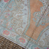 4’5 x 7’10 Turkish Oushak Rug Muted Apricot,Green + Pink Vintage Carpet