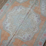 4’5 x 7’10 Turkish Oushak Rug Muted Apricot,Green + Pink Vintage Carpet