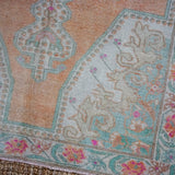 4’5 x 7’10 Turkish Oushak Rug Muted Apricot,Green + Pink Vintage Carpet