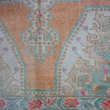 4’5 x 7’10 Turkish Oushak Rug Muted Apricot,Green + Pink Vintage Carpet