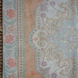 4’5 x 7’10 Turkish Oushak Rug Muted Apricot,Green + Pink Vintage Carpet