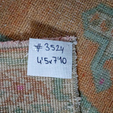 4’5 x 7’10 Turkish Oushak Rug Muted Apricot,Green + Pink Vintage Carpet