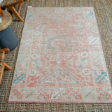 3’10 x 6’ Turkish Oushak Rug Muted Apricot, Green and Camel Beige Antique Carpet