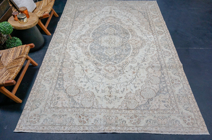 6’4 x 10’1 Vintage Oushak Rug Muted Beige, Gray + Copper SB