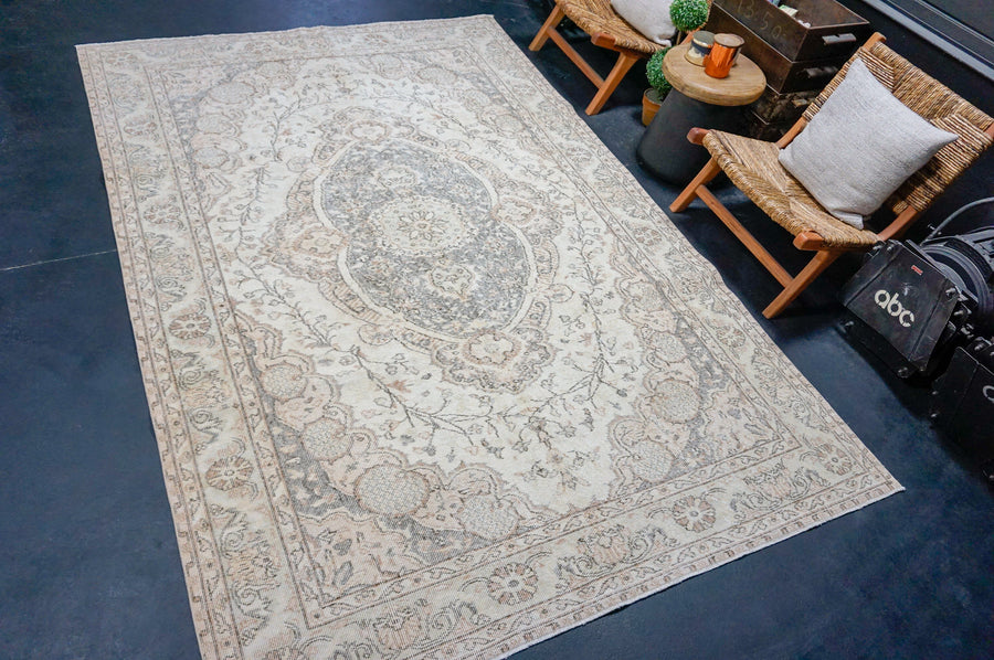 6’4 x 10’1 Vintage Oushak Rug Muted Beige, Gray + Copper SB