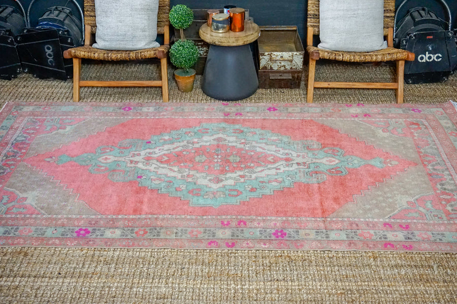 Vintage Bathroom Rug Mini Turkish Rug 2x3 Oushak Rug Pink 