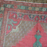 5’ x 10’ Turkish Oushak Rug Muted Watermelon Pink, Turquoise and Taupe Vintage Carpet