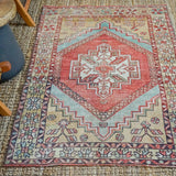 3’9 x 5’5 Turkish Oushak Rug Muted Copper, Camel + Blue Vintage Carpet
