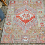 3’5 x 5’6 Turkish Oushak Rug Muted Red, Camel + Mauve Vintage Carpet