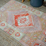 3’5 x 5’6 Turkish Oushak Rug Muted Red, Camel + Mauve Vintage Carpet