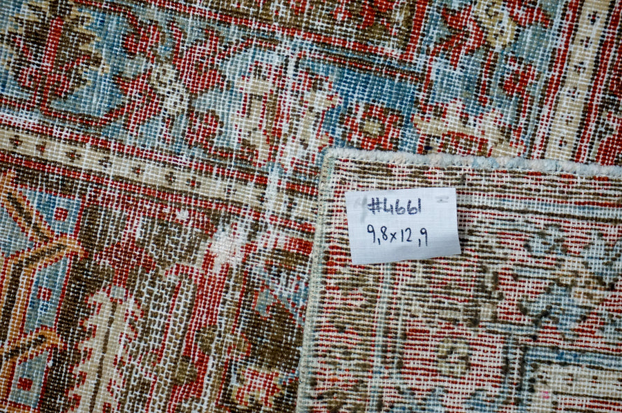 9’8 x 12’9 Classic Vintage Mallayer Carpet Red, Brown & Blue SB
