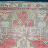 3’2 x 6’3 Vintage Oushak Runner Muted Coral, Ecru & Mint