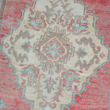 3’2 x 6’3 Vintage Oushak Runner Muted Coral, Ecru & Mint