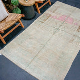 4’3 x 8’1 Vintage Taspinar Muted Gray, Pink & Sea Green