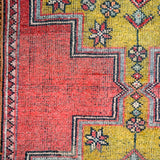 3’3 x 8’10 Vintage Turkish Oushak Runner Muted Red, Blue and Brass