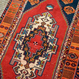 3’8 x 6’4 Oushak Rug Carrot, Blue and Red Vintage Turkish Carpet
