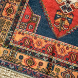 4’5 x 8’3 Oushak Rug Red, Blue and Melon Vintage Turkish Carpet '3523