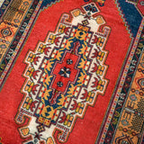 4’5 x 8’3 Oushak Rug Red, Blue and Melon Vintage Turkish Carpet '3523