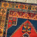 4’5 x 8’3 Oushak Rug Red, Blue and Melon Vintage Turkish Carpet '3523