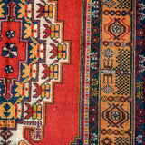 4’5 x 8’3 Oushak Rug Red, Blue and Melon Vintage Turkish Carpet '3523